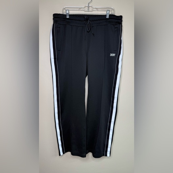 DKNY Casual Mid Rise Black Logo Joggers Sweatpants Striped Size Large - Picture 1 of 8